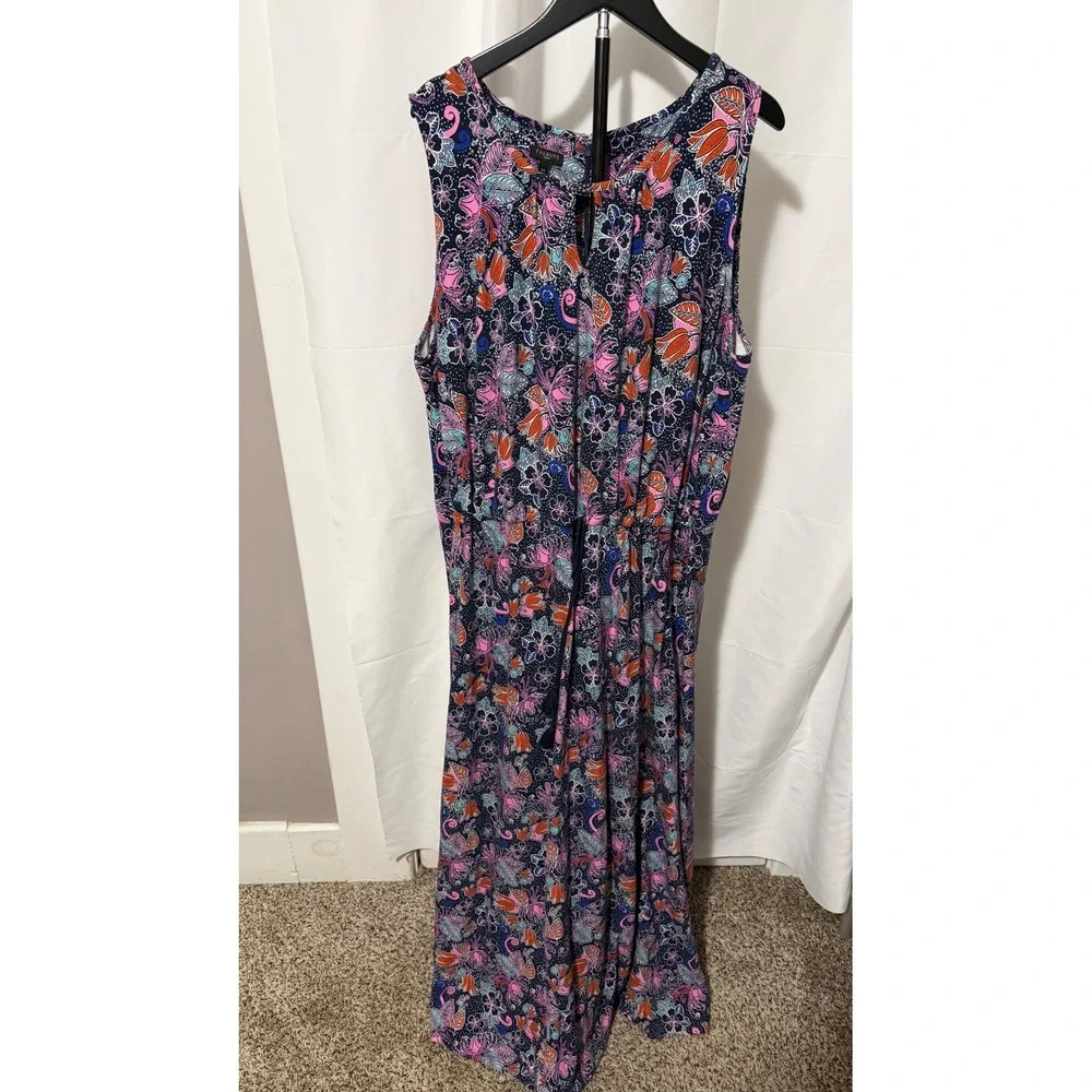 Talbots Woman 2X Floral Paisley Maxi Dress Sleeveless Tassel Navy Pink